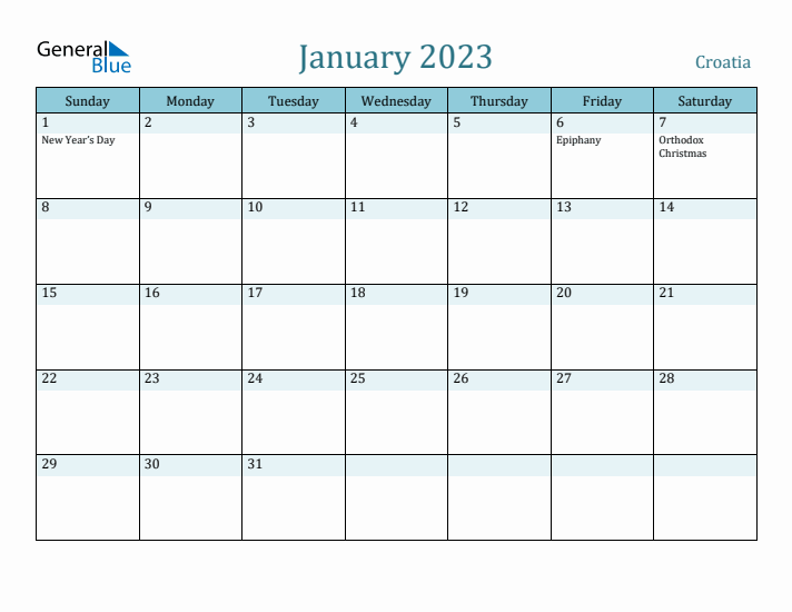 January 2023 Calendar with Holidays