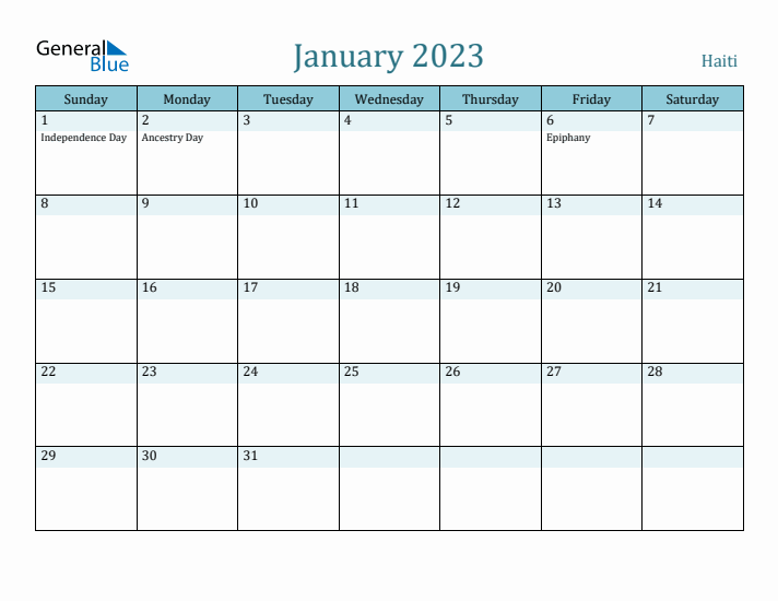 January 2023 Calendar with Holidays