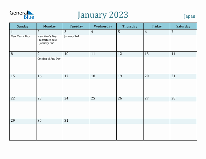 January 2023 Calendar with Holidays