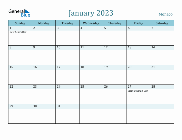 January 2023 Calendar with Holidays