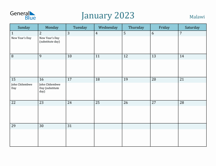 January 2023 Calendar with Holidays