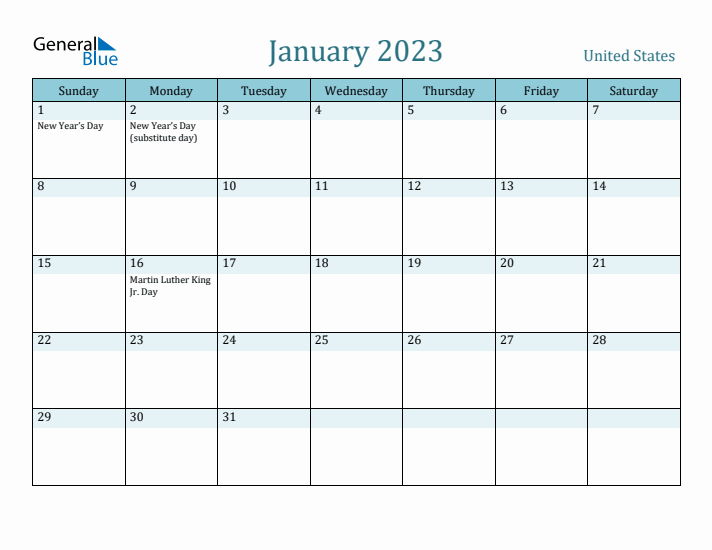 January 2023 Calendar with Holidays