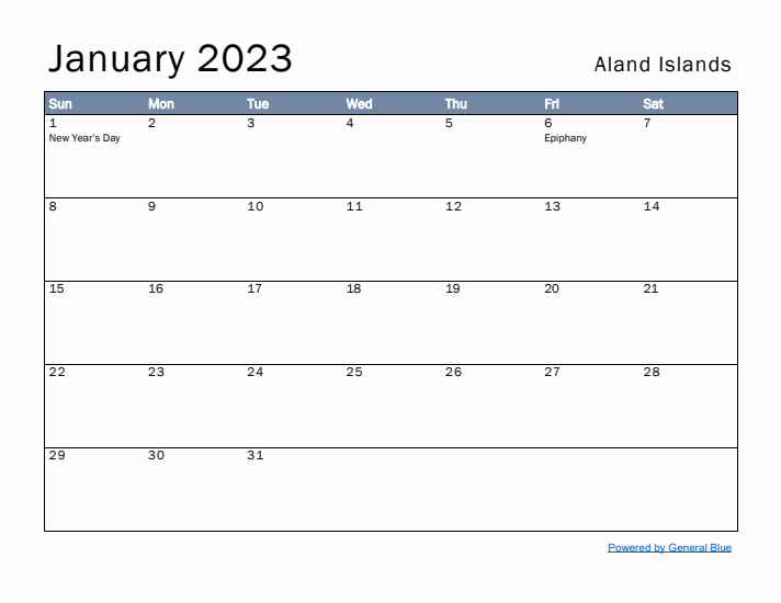 January 2023 Simple Monthly Calendar for Aland Islands