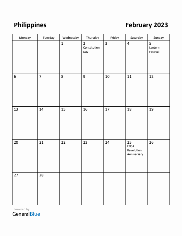 February 2023 Calendar with Philippines Holidays