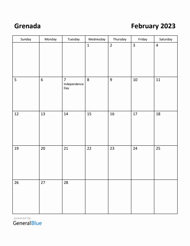 February 2023 Calendar with Grenada Holidays