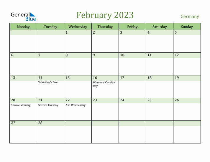 February 2023 Calendar with Germany Holidays