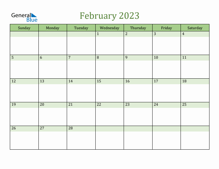 February 2023 Calendar with Sunday Start