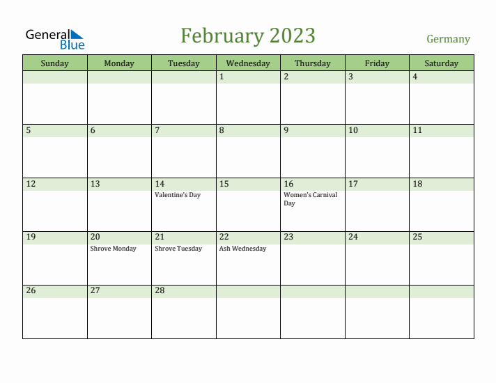 February 2023 Calendar with Germany Holidays