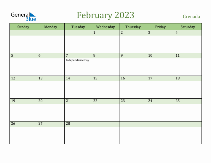 February 2023 Calendar with Grenada Holidays