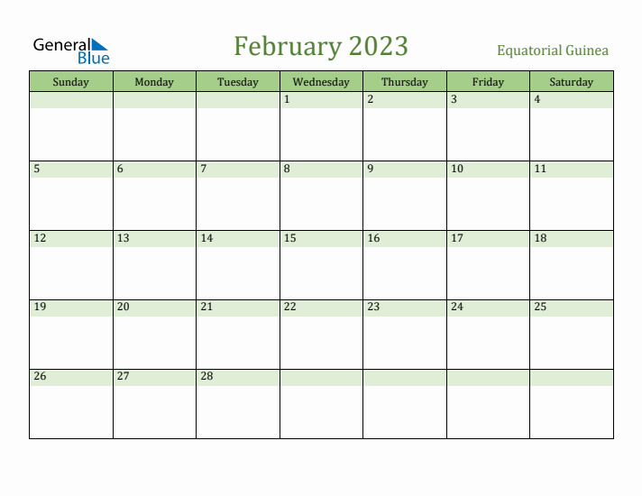 February 2023 Calendar with Equatorial Guinea Holidays