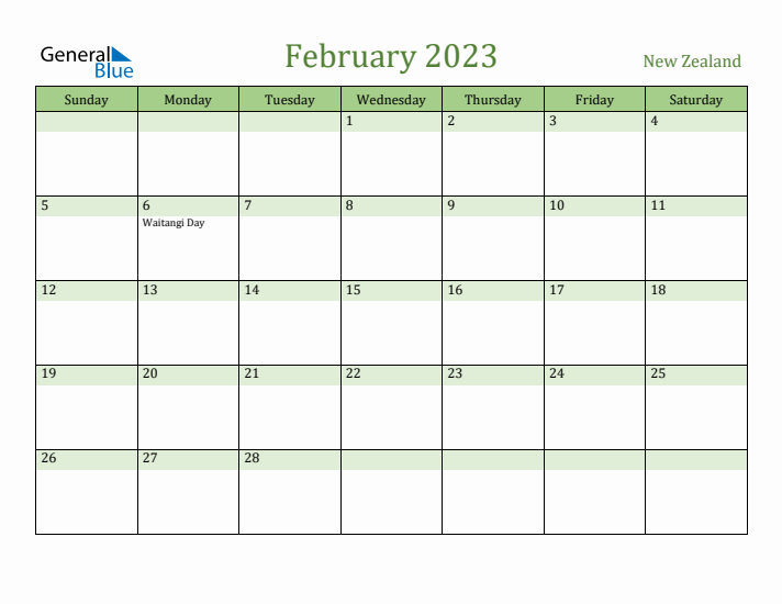 February 2023 Calendar with New Zealand Holidays