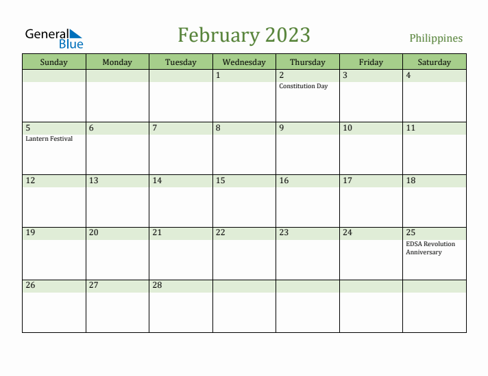 February 2023 Calendar with Philippines Holidays