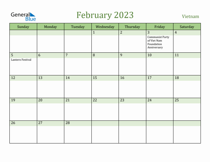 February 2023 Calendar with Vietnam Holidays