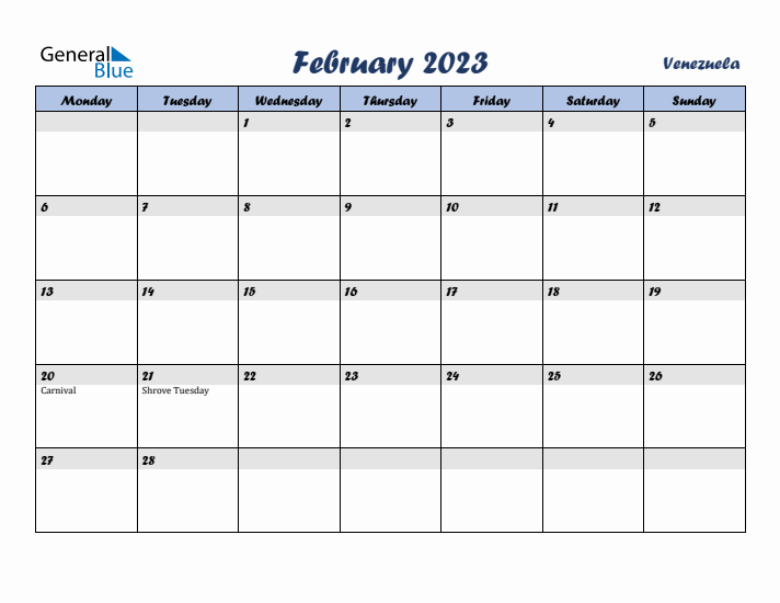 February 2023 Calendar with Holidays in Venezuela