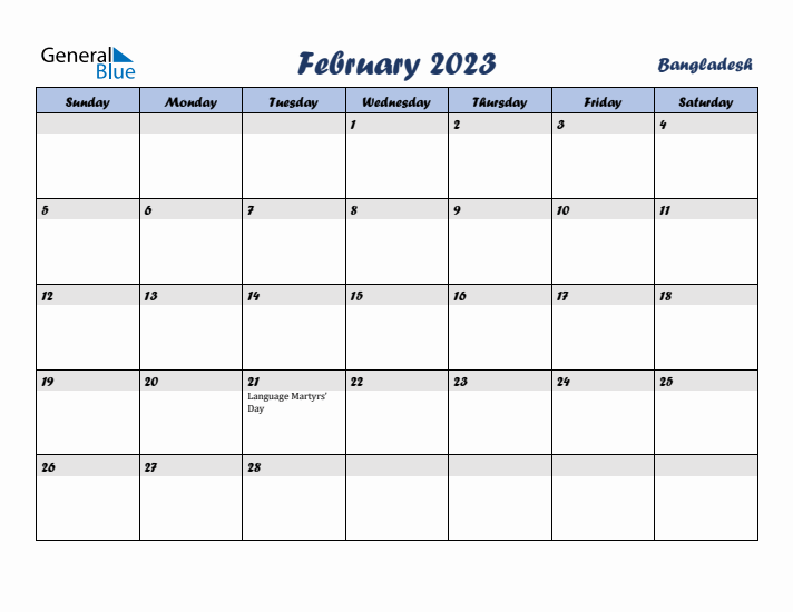 February 2023 Calendar with Holidays in Bangladesh