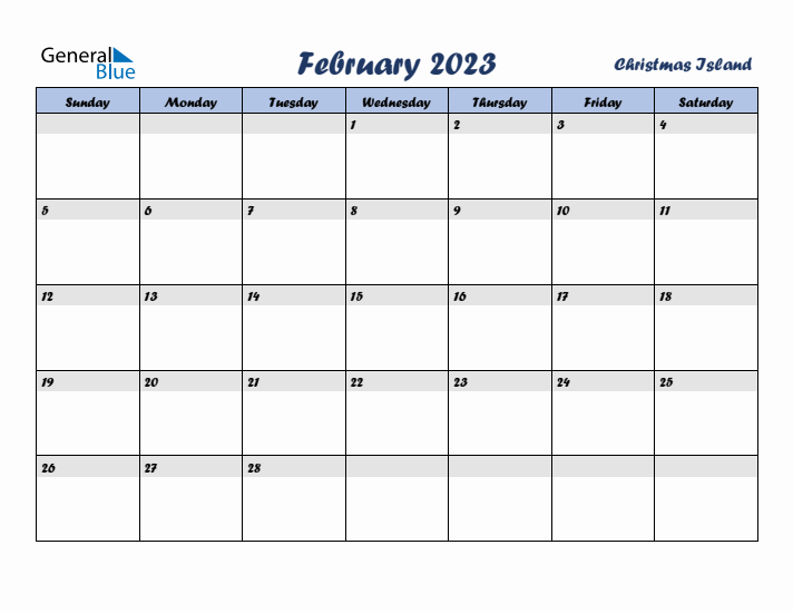 February 2023 Calendar with Holidays in Christmas Island