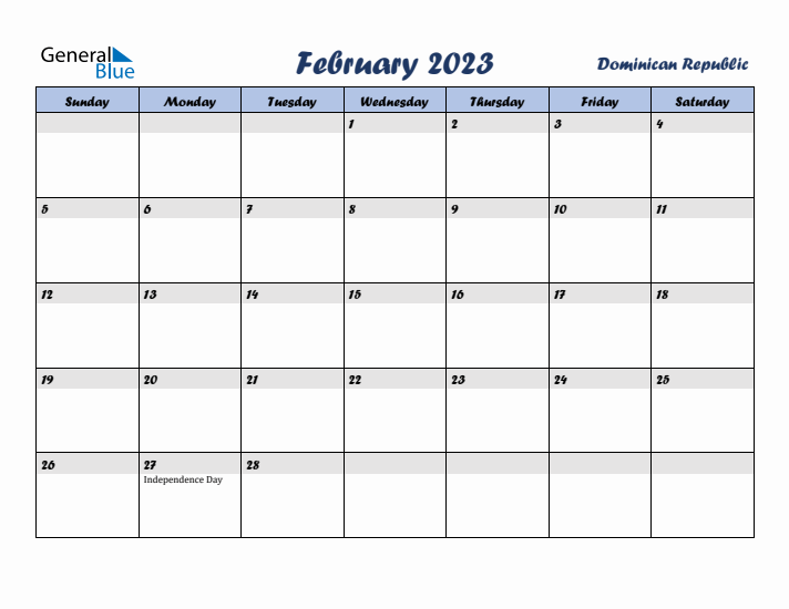 February 2023 Calendar with Holidays in Dominican Republic