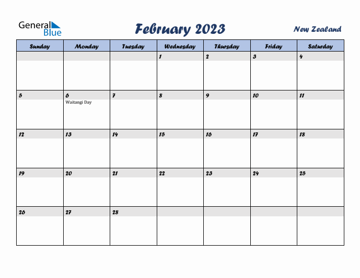 February 2023 Calendar with Holidays in New Zealand