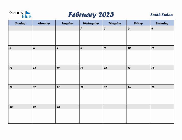 February 2023 Calendar with Holidays in South Sudan