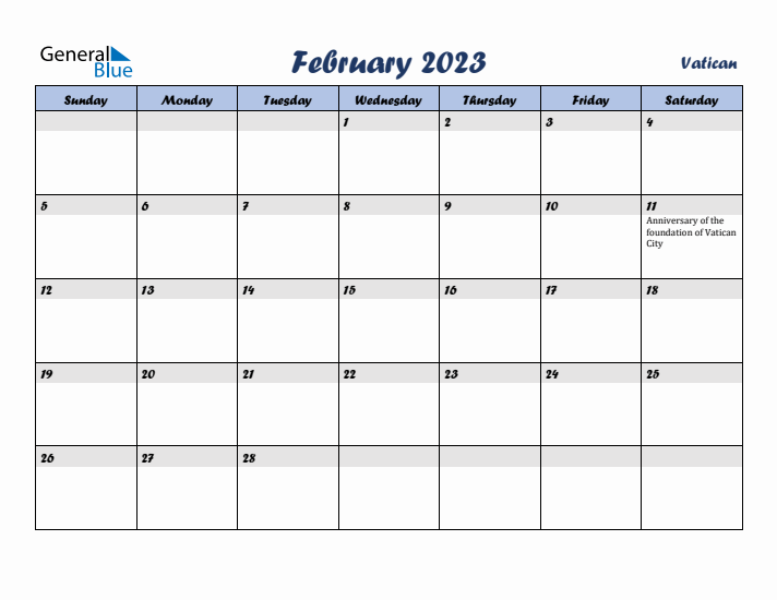 February 2023 Calendar with Holidays in Vatican