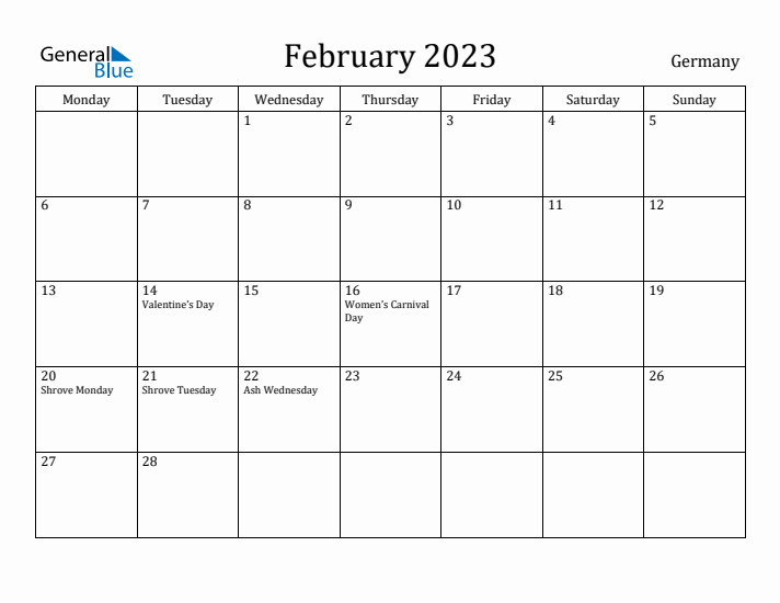 February 2023 Calendar Germany