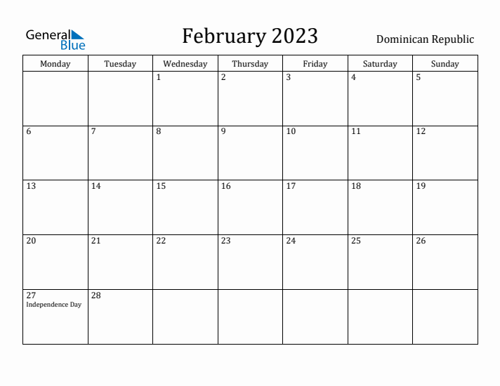 February 2023 Calendar Dominican Republic