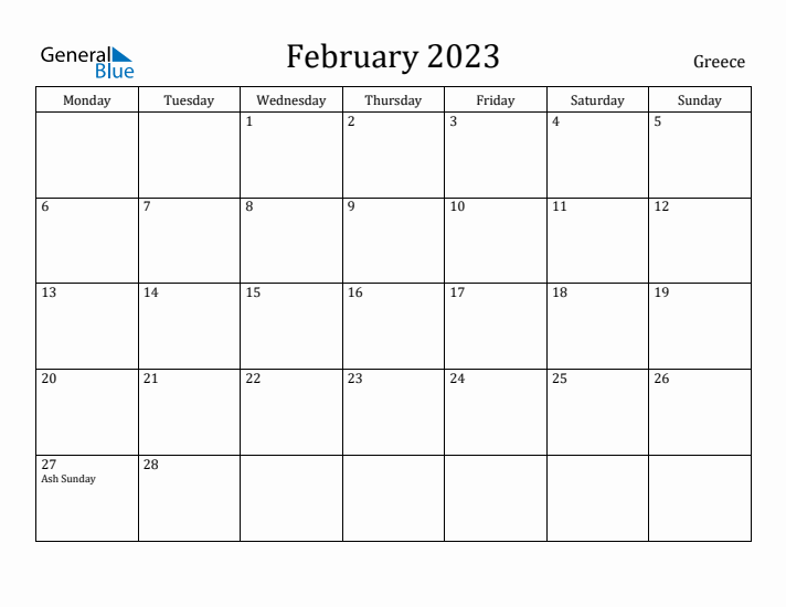 February 2023 Calendar Greece