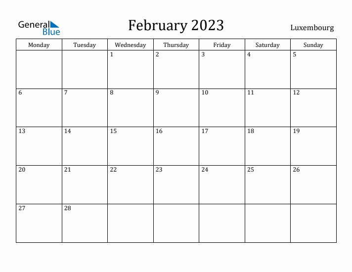 February 2023 Calendar Luxembourg