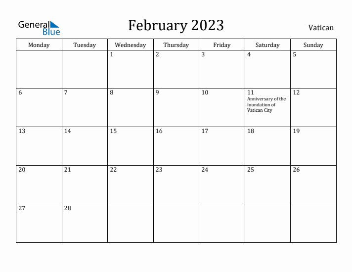 February 2023 Calendar Vatican