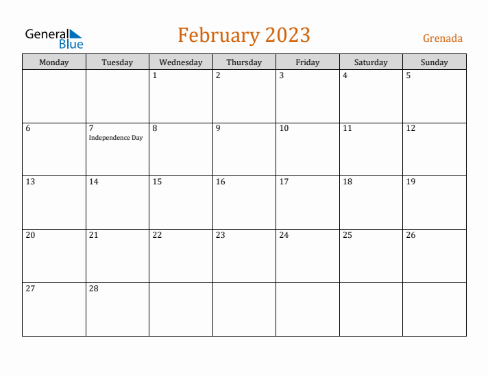 February 2023 Holiday Calendar with Monday Start