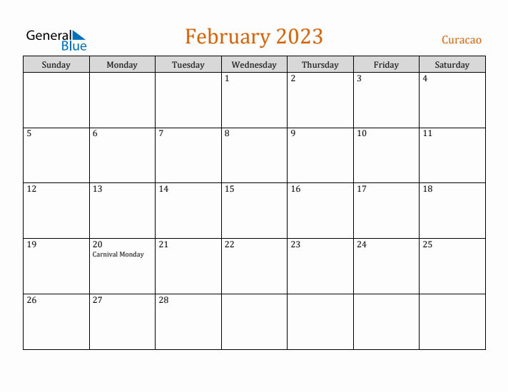 February 2023 Holiday Calendar with Sunday Start