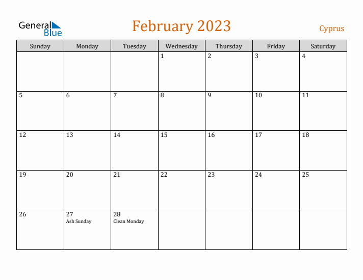 February 2023 Holiday Calendar with Sunday Start