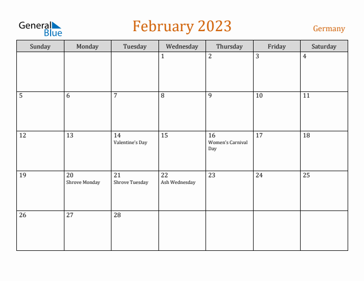 February 2023 Holiday Calendar with Sunday Start