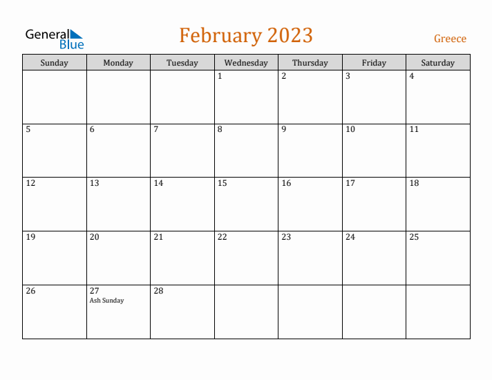 February 2023 Holiday Calendar with Sunday Start