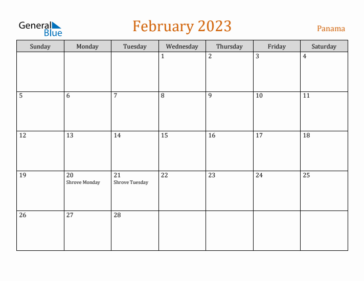 February 2023 Holiday Calendar with Sunday Start