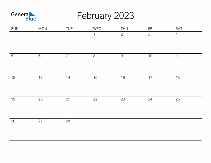 Printable February 2023 Calendar - Sunday Start