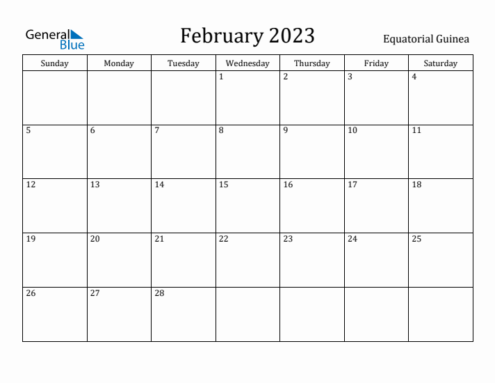 February 2023 Calendar Equatorial Guinea