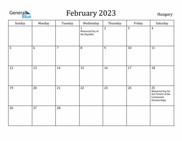 February 2023 Calendar Hungary