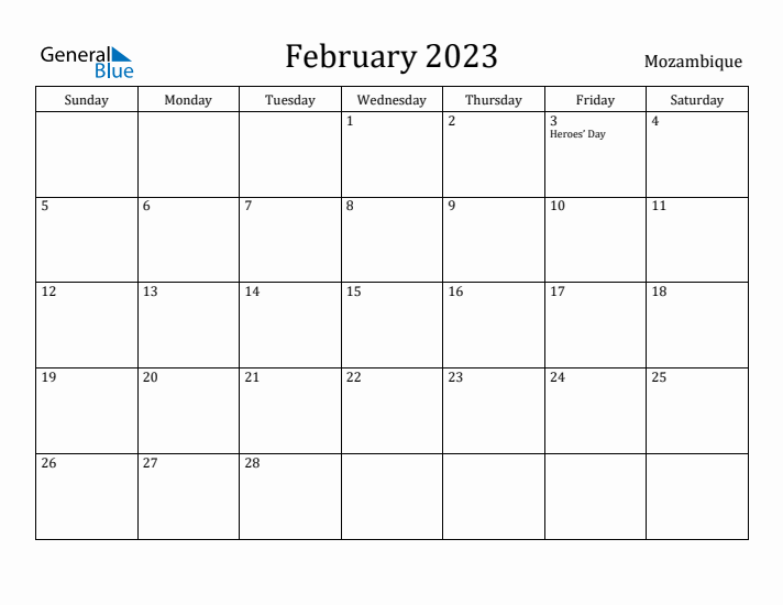 February 2023 Calendar Mozambique