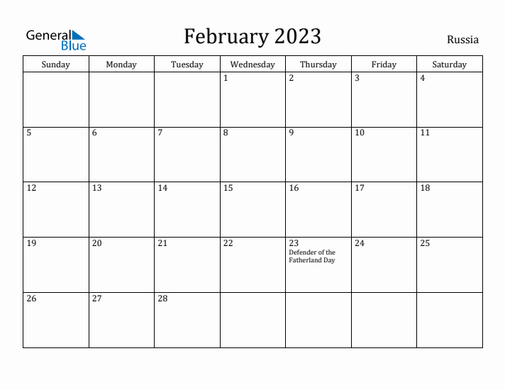 February 2023 Calendar Russia