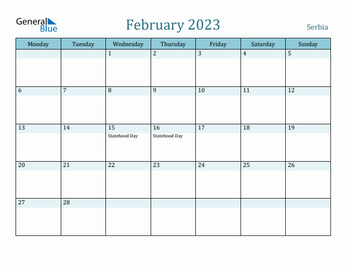 February 2023 Calendar with Holidays