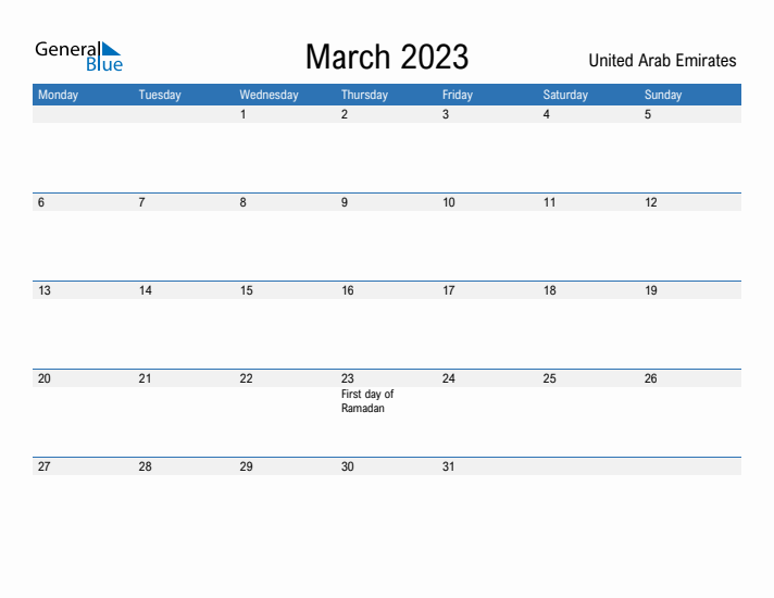 Fillable March 2023 Calendar