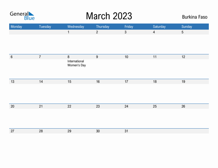 Fillable March 2023 Calendar