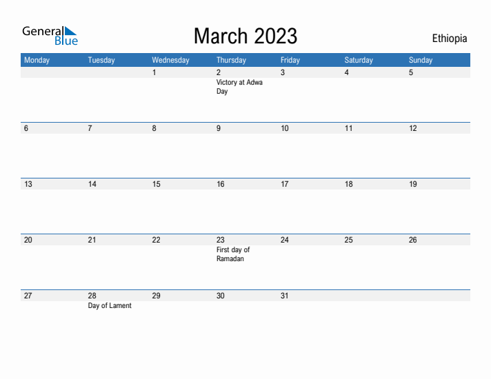 Fillable March 2023 Calendar