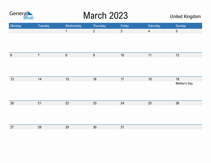 Fillable March 2023 Calendar