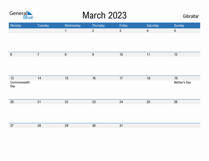 Fillable March 2023 Calendar