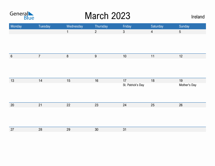 Fillable March 2023 Calendar