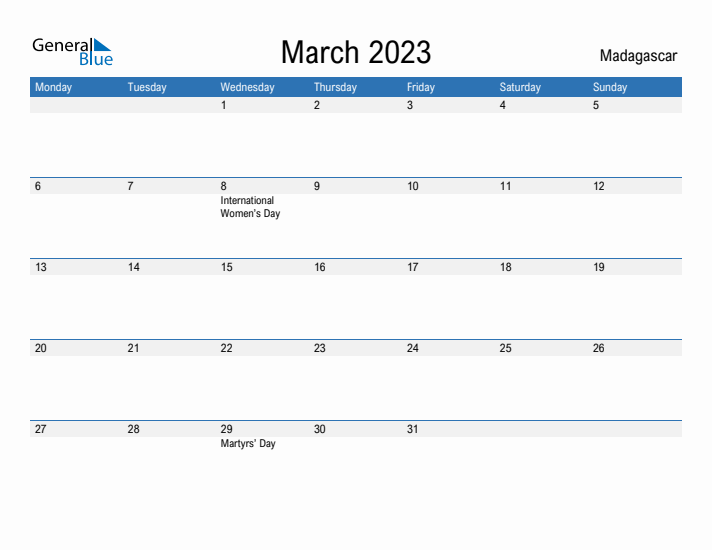 Fillable March 2023 Calendar