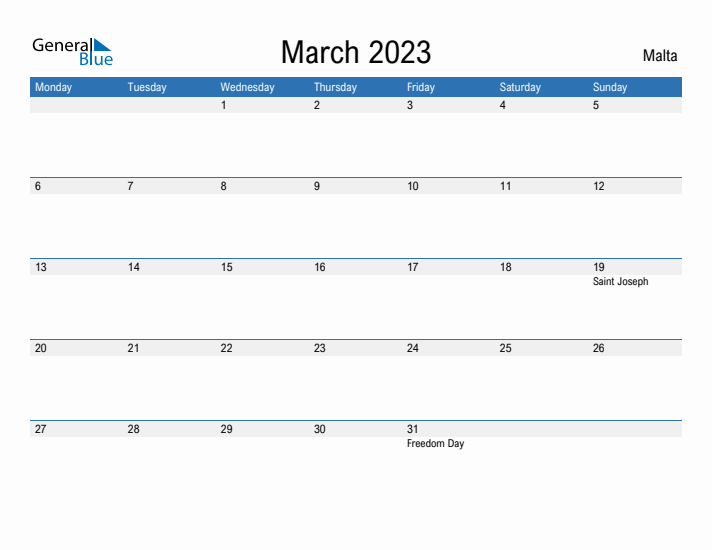 Fillable March 2023 Calendar