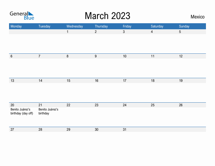 Fillable March 2023 Calendar